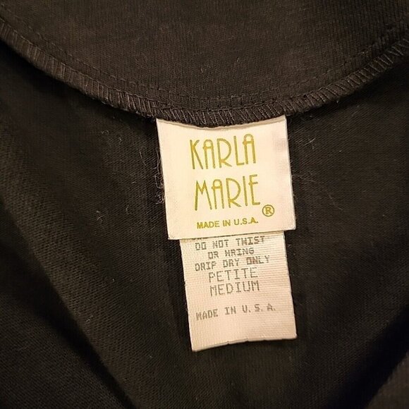 Vintage KARLA MARIE BLACK Casual T-shirt Dress PM Petite Medium Sun Flowers - Picture 4 of 5